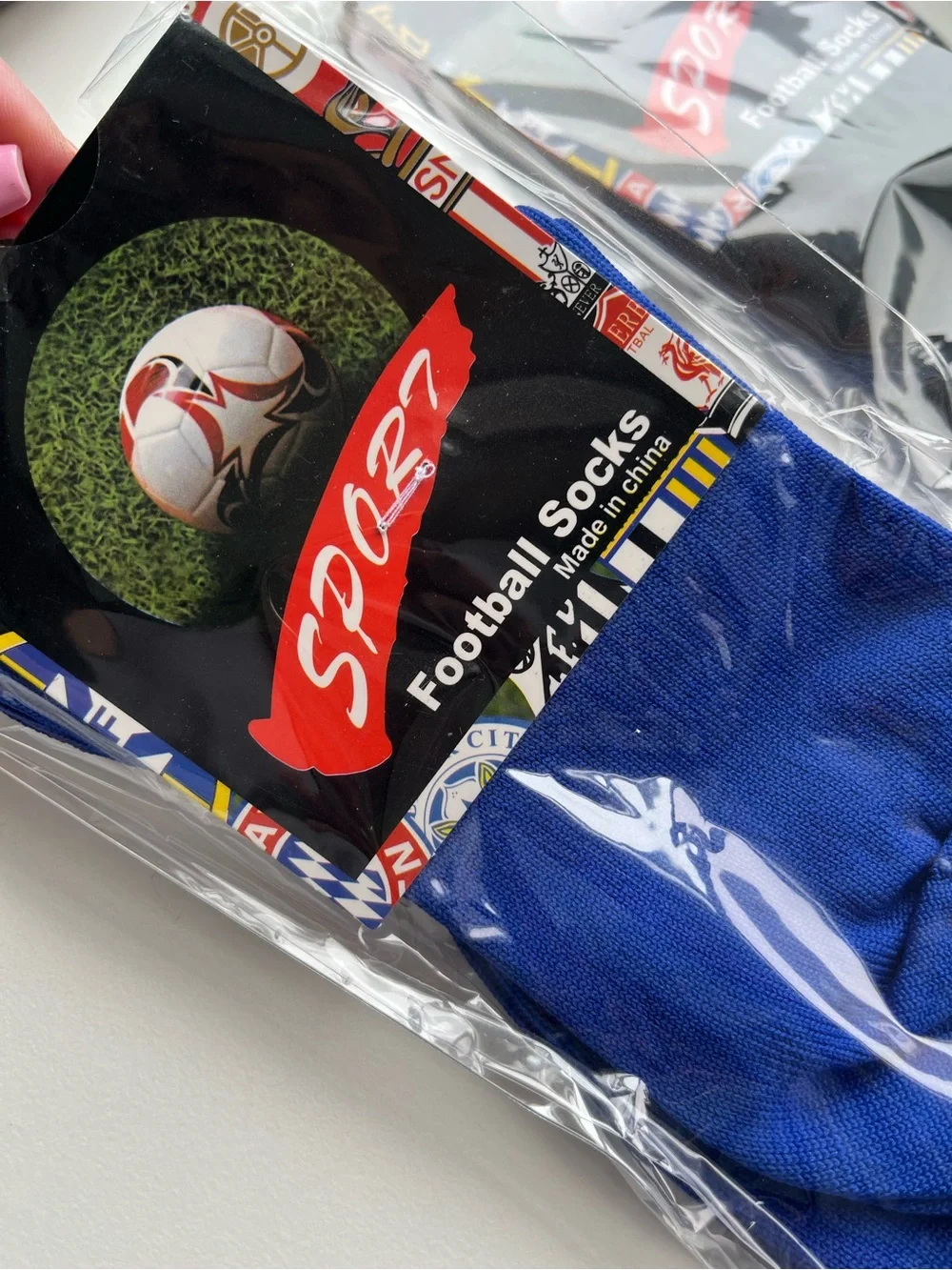 BRAND NEW sealed Kids sports soccer Football Socks Blue Black shin guards medium